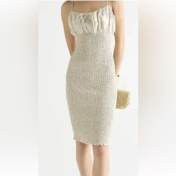 J Crew 100% Linen Smocked Shirred Spaghetti Strap Dress Size 14 - Picture 1 of 7